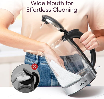 Electric Kettle, No Plastic Filter & Spout, 1.8Qt Tea Kettle & Hot Water Boiler for Coffee & Tea, Water Heater & Teapot, Automatic Shut Off, Borosilicate Glass, Black, 1500W