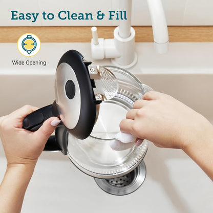 Electric Kettle, No Plastic Filter & Spout, 1.8Qt Tea Kettle & Hot Water Boiler for Coffee & Tea, Water Heater & Teapot, Automatic Shut Off, Borosilicate Glass, Black, 1500W